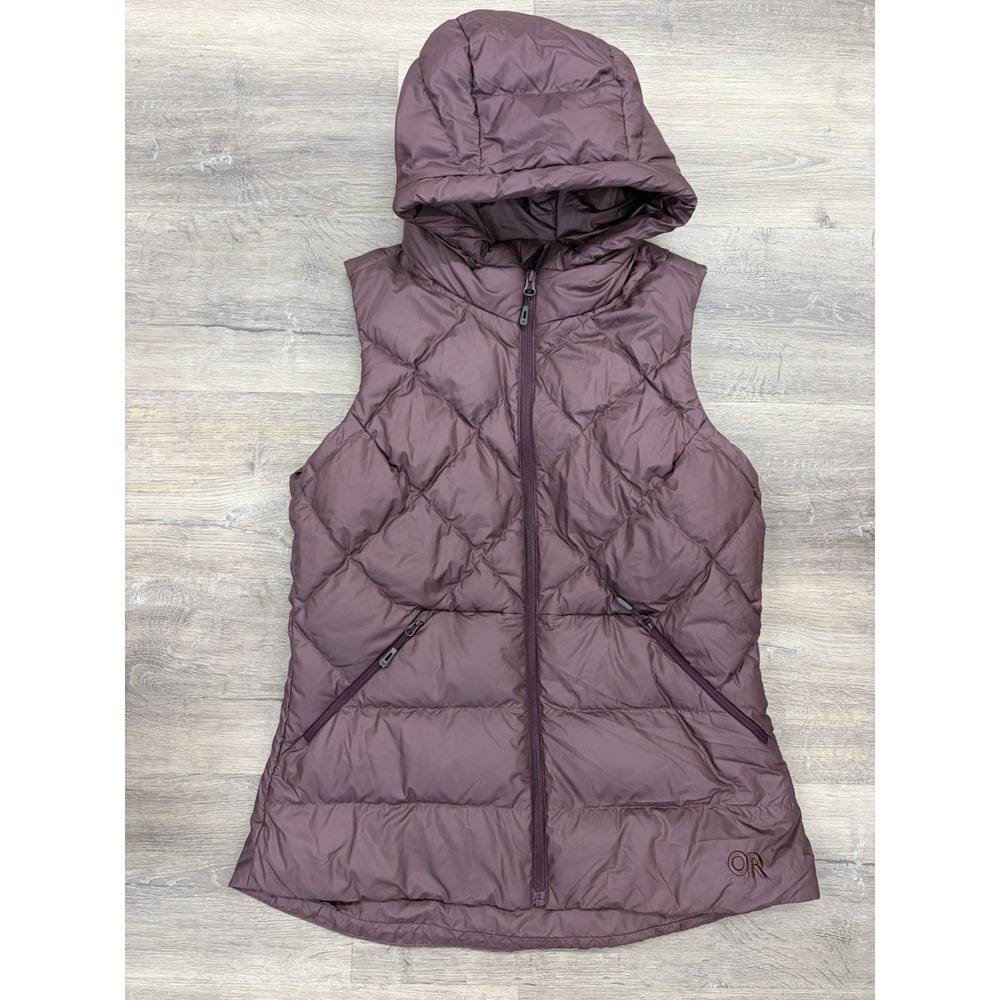 Women's Outdoor Research OR Cold Front Hooded Goose Down Vest Small Dusty Rose